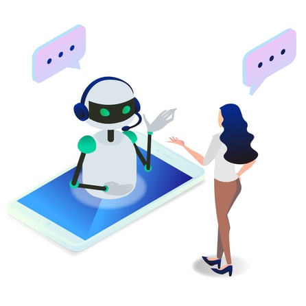 ロボットと話す女性