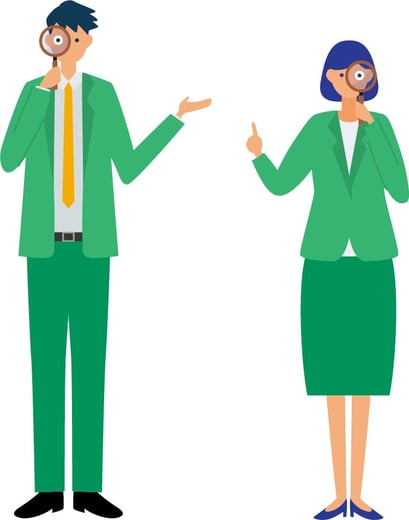 虫眼鏡を持った男女