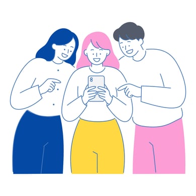 スマホをのぞく三人組