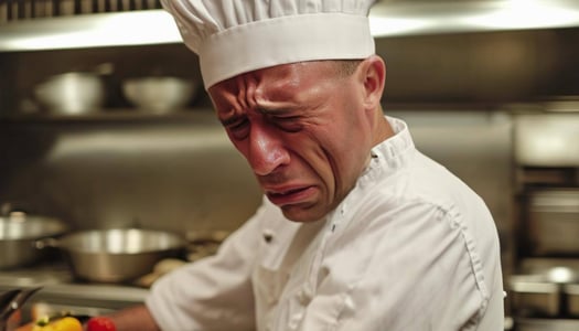 a chef is crying
