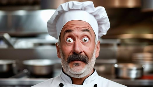 a chefs face looks like having question