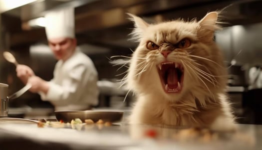 cats get angry to the chef