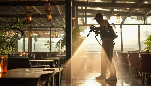 spraying insecticides at the restaurant